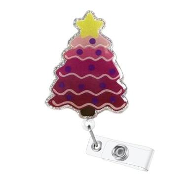 Imagem de Carretel de crachá de árvore de Natal rosa de inverno, retrátil, clipe de crachá de enfermeira com cordão de nylon durável de 61 cm, suporte de crachá de Natal para enfermagem RN CNA LPN para