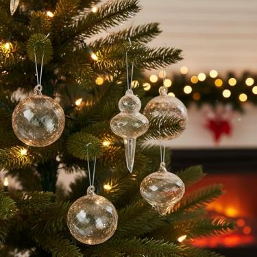 Imagem de Soulchen Conjunto de 12 peças de enfeites de vidro transparente de 7,6 cm a 12,7 cm, decorações suspensas sortidas com design facetado, bola de cristal, formas de gelo e gotas para decoração de festa