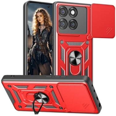 Imagem de Ephoou Capa protetora para Motorola Edge 60 Fusion, proteção à prova de choque de grau militar com capa de câmera deslizante e anel magnético rotativo de 360° para Edge 60 Fusion SJ vermelho