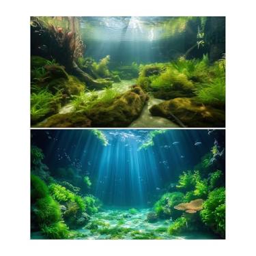 Imagem de Pacote com 2 pacotes com fundo do oceano fundo do fundo do mar mundo subaquático plantas aquáticas recife coral fundo de tanque de peixes sob o mar caverna rocha com musgo raios solares fundos de