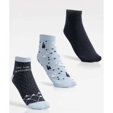 Imagem de Kit 3 Pares Meias Cano Curto Estampada Feminina Marisa-07065, 34/39, C