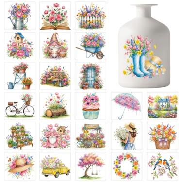 Imagem de GLOBLELAND 25 folhas, elementos de mola, adesivos de vasos coloridos, adesivos de jardim, flores, plantas, lanterna, adesivos para jarro, janela, lâmpada, decalques, arte de vidro, decoração de casa