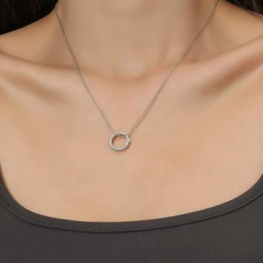 Imagem de Colar com pingente circular de prata com design redondo brilhante, joia simples e versátil para mulheres