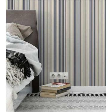 Imagem de Papel de parede listrado azul e bege - PAPEL E PAREDE ADESIVOS