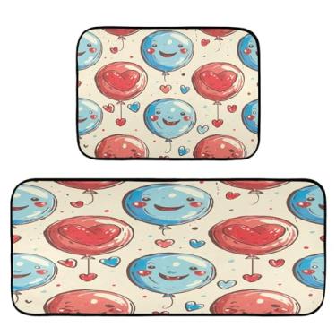 Imagem de Wassud Balões de desenho animado tapetes de cozinha para decoração de casa tapetes de cozinha acolchoados antifadiga tapetes de cozinha antiderrapante lavável essencial de cozinha conjunto de 2
