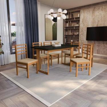 Imagem de Conjunto Sala de Jantar Elisa em Madeira Maciça 6 Cadeiras Boucle Bege