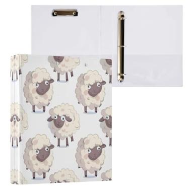 Imagem de Qilmy Organizador de fichário redondo de ovelhas fofas, fichário de 3 anéis com prancheta (carta A4), fichário fofo para material de escritório escolar 1018