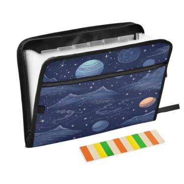 Imagem de Wassud Design de ilustração de astronomia (2) 13 bolsos organizador de arquivos sanfonado pastas de arquivos expansíveis com abas e adesivos, organizador de pastas de documentos de recibo de papel