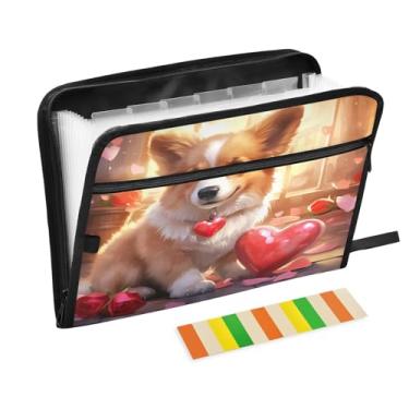 Imagem de Wassud Valentine Corgi (3) Organizador de arquivos sanfonado com 13 bolsos com abas e adesivos, organizador de pastas de documentos de recibo de papel tamanho carta A4 para viagens de escritório
