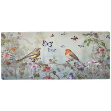 Imagem de Wassud Aquarela pássaros borboletas mouse pad jogos com base de borracha antiderrapante, mouse pad longo com borda costurada, impermeável grande almofada de mesa para escritório, casa, 80 cm x 30 cm