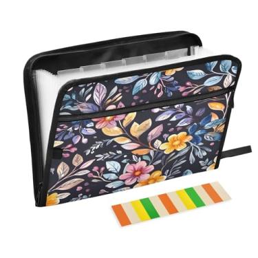 Imagem de CEBUGI Pasta expansível de 13 bolsos, impermeável, sanfonada, organizador de arquivos com etiquetas tamanho A4, organizador de documentos de papel para escola, material de escritório, floral