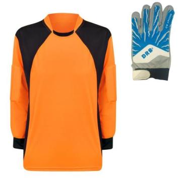 Imagem de Camisa Goleiro trb Infantil + Luva DRB Azul Branco Infantil, Laranja, 