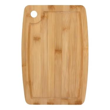 Imagem de Tábua de Corte Retangular 34cm x 24cm em Bambu para Cozinha Churrasco Ideal para Carnes Legumes Frutas