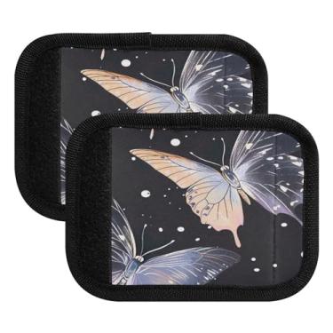 Imagem de Qilmy Lindas borboletas coloridas embalagem com 4 identificadores de bagagem identificadores de bagagem capa de alça confortável para carrinho de bebê, mala de viagem, acessórios de viagem de avião63