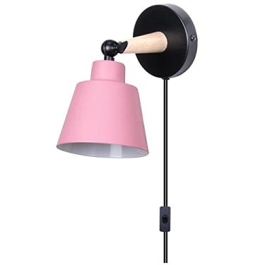 Imagem de Luminária de parede interna com plugue e interruptor liga/desliga, spots de parede ajustáveis, luminária de cabeceira de madeira para leitura, ideal para quarto, sala de estar, escritório, s