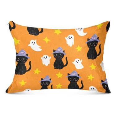 Imagem de Burbuja Capa de almofada fofa de gatos pretos tamanho Queen 51 x 76 cm, capa de almofada de pelúcia ultramacia e aconchegante com zíper para pele de cabelo