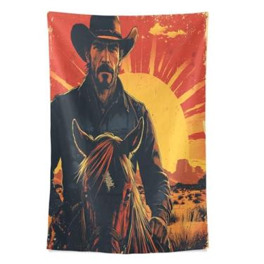 Imagem de STAYTOP Tapeçaria de cowboy montando a cavalo tapeçarias para decoração de casa decoração de dormitório sala de estar quarto tapete de parede (60 × 40 pol)