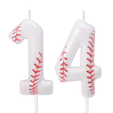 Imagem de Vela de Aniversário Beisebol, Topo de Bolo Beisebol Vermelho e Branco Decoração Bolo com Tema Esportivo para Festas Aniversários e Comemorações (Número 14)