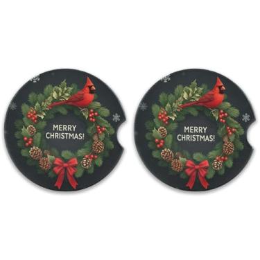 Imagem de Burbuja Porta-copos de carro de guirlanda de Natal para porta-copos, pacote com 2, porta-copos de cerâmica absorvente com entalhe de dedo, acessórios de carro fofos para mulheres