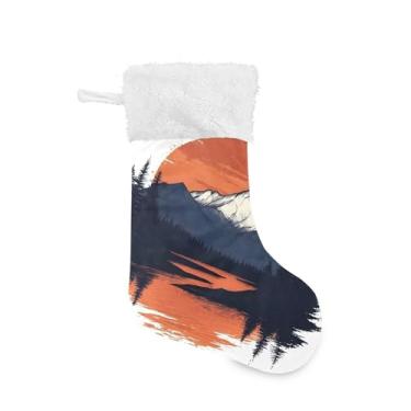 Imagem de xigua Meias de Natal de montanhas e árvores personalizadas grandes meias de doces para pendurar presente de Natal para decoração de festa de férias em família, decoração de lareira