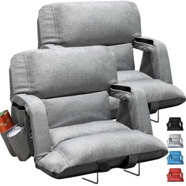 Imagem de Bancos de estádio amplos com suporte para as costas, pacote com 2, cadeiras de arquibancada extragrossas com design exclusivo "estilo sofá" com encosto e almofada, 6 posições reclináveis - o máximo