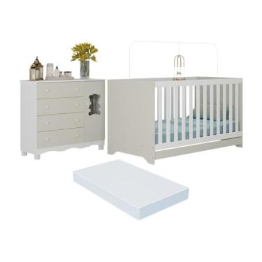Imagem de Berço Americano 3 em 1 com Colchão Incluso e Cômoda 1 Porta 4 Gavetas Ternura Multimóveis Mp4734 Branco/off White