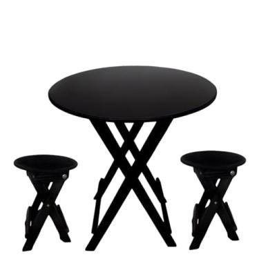 Imagem de Mesa Dobrável Mesinha Bar Madeira Bancos Varanda Churrasco Area Gourmet - Mesa de Bar em Madeira Dobrável(Mesa+2 Bancos Redondo)