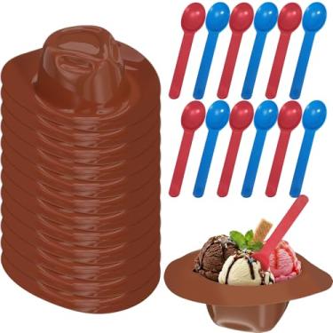 Imagem de Uiifan Conjunto de 12 peças de chapéus de caubói, tigelas de sorvete, conjunto de colheres de 227 g, lanches de plástico, copos de iogurte, chapéu de boneco, tigela de sorvete, para artesanato