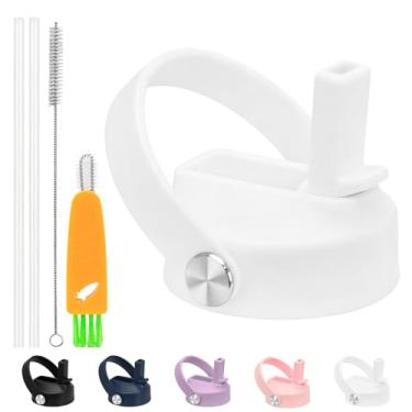 Imagem de XccMe Tampa de canudo para Hydro Flask boca larga, tampas com canudo para Hydroflask 12 16 18 20 32 boca larga de 1,134 g, tampa de bebida à prova de vazamento com alça flexível, tampa de garrafa