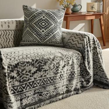 Imagem de ComiComi Capa de sofá para poltrona, preta, lavável, macia, marroquina, boho, chenille, em forma de L, para animais de estimação, antiarranhões com borlas, 180 cm x 231 cm