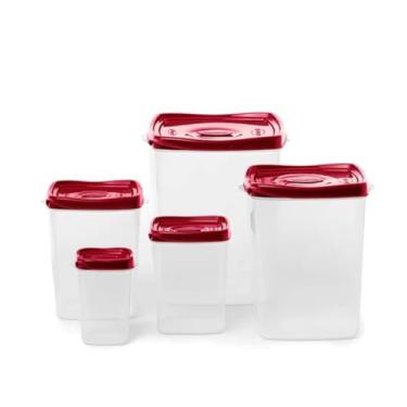 Imagem de Conjunto 5 Potes Quadrados Grande Médio Pequeno Com Tampa Plastico Porta Alimentos