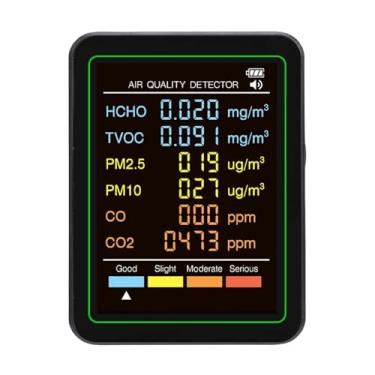 Imagem de Dpofirs Testador de Qualidade do Ar 6 Em 1 Moderno Com CO CO2 TVOC HCHO PM2.5 PM10 Detecção Infravermelha Sensor LCD Tela Colorida para Ambiente Interno Preto