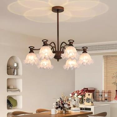 Imagem de Lustre vintage em metal bronze, modelo Sputnik, com soquete E27, ideal para ilha de cozinha. Luminária pendente grande de meados do século XX com cúpula de vidro branco em formato de flor, p