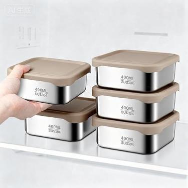 Imagem de Caixa quadrada de aço inoxidável 304, 400 ml, com tampa de silicone, à prova de vazamento, lancheira selada resistente ao calor (café)