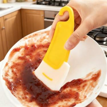 Imagem de Conjunto de raspadores de panela de silicone – Ferramenta raspadora de cozinha resistente ao calor para panelas, pratos e tigelas, removedor de gordura durável, raspador fácil de limpar com orifício