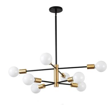 Imagem de ZGCNDS Lustre dourado moderno de 6 luzes com vidro branco fosco, candelabro Sputnik ajustável para sala de jantar e cozinha