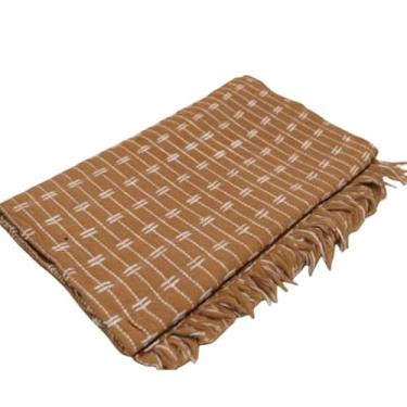 Imagem de Manta Para Sofá Grande Bordada Tijolinho 2,40 x 1,80 Luxuosa Tipo Capa Protetora- Revestimento Luxuoso para Decoração de Sala (Caramelo C/Branco)