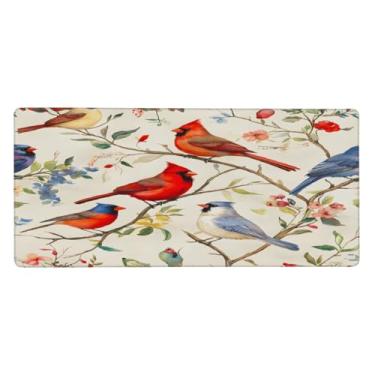 Imagem de Tapete de mouse grande de Natal com árvore cardinal, impermeável, protetor de mesa estendido para computador, base de borracha antiderrapante para escritório, computador, teclado, laptop e mesa de