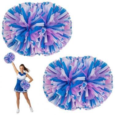 Imagem de LANGFON 2 pompons de líder de torcida para celebração de desempenho de palco esportivo espiritual, pompons coloridos de líder de torcida com alça de bastão anel de plástico para eventos esportivos