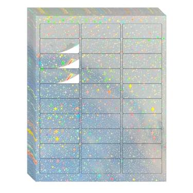 Imagem de YEGAWEN Etiquetas de endereço de 2,5 cm x 6,5 cm - Adesivos coloridos holográficos para impressoras a laser/jato de tinta, etiquetas de endereço, 20 folhas