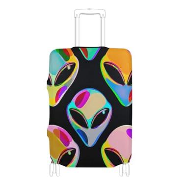 Imagem de Joisal Capa de mala preta colorida vibrante alienígena personalizada protetora de flores para viagem de viagem, P, serve para capa de 45 a 50 cm, Alien vibrante colorido preto, XL 29-32 in, Capa de