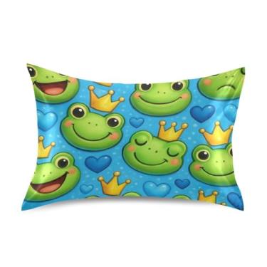 Imagem de Fronhas fofas de cetim azul dourado sapo de desenho animado para resfriamento de cabelo King Queen capas de almofadas padrão personalizadas para cabelo e pele tamanho Queen 76,2 cm x 50,8 cm