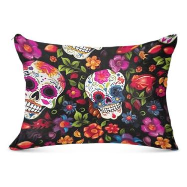 Imagem de Fronhas decorativas de flanela preta de caveira de açúcar floral tamanho queen king fronha de cama fofa, tamanho king, 51 x 101 cm