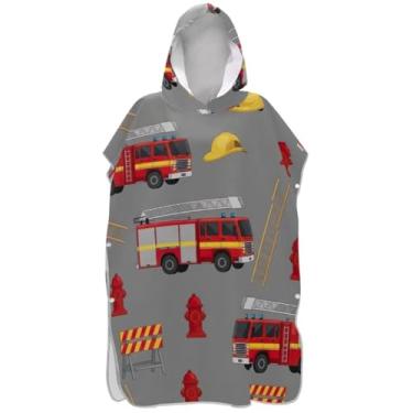 Imagem de Joisal Poncho de surfe trocador de roupão para praia Adul moletom toalha floral plus size masculino poncho com capuz caminhões de bombeiros cinza