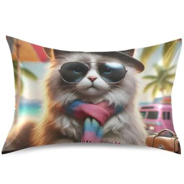 Imagem de Lindas capas de almofada de cetim gatinho ragdoll gato padrão queen king size almofadas cores almofadas refrescantes decoração de cama de casa, tamanho king, 101,6 cm x 50,8 cm