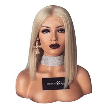 Imagem de Dioche Bob Corte de Cabelo Feminino Senhora Curto Cabelo Reto Loira Peruca Cheia Perucas Sintéticas Calor para Festas Halloween Cosplay Uso Diário