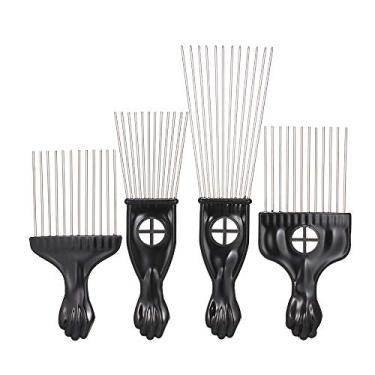 Imagem de Dioche Conjunto Profissional de Pente de Cabelo Afro de Metal Preto, 4 Peças, Ferramentas de Estilo Encaracolado, Pentes de Agulha de Aço para Cuidados Com Os Cabelos, Plástico 27cm