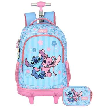 Imagem de Kit Lilo Stitch Mochila 2Em1 Rodas Costas + Estojo Box Luxo