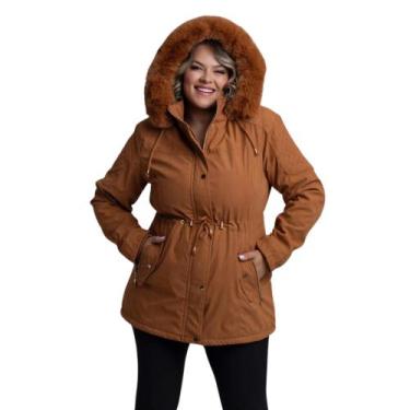 Imagem de Jaqueta Parka Feminina Forrada Sarja Plus Size Tamanhos Grande Outono 