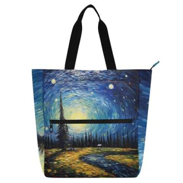 Imagem de GAIGEO Bolsa feminina UFO Starry Night Scene, bolsa de trabalho, lona, praia, escola, reutilizável, para amantes de livros